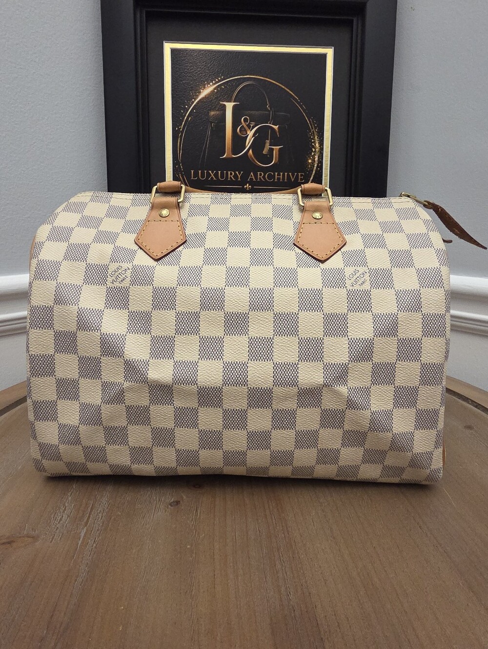 Louis Vuitton Speedy 30 Damier Azur Monogram Canvas Handbag
